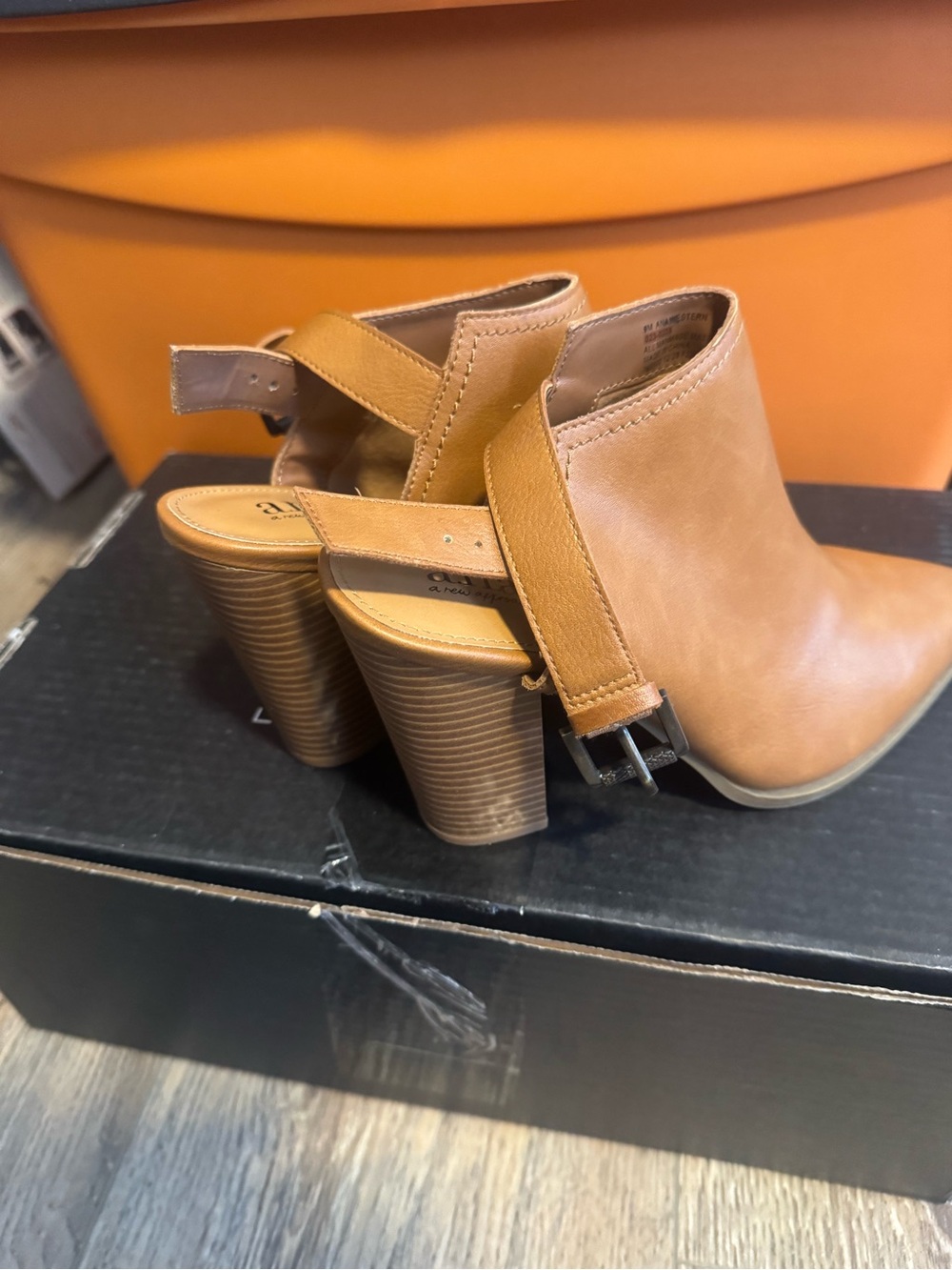 a.n.a Tan Pointed-Toe Ankle Booties with Buckle Strap - Picture 3 of 5